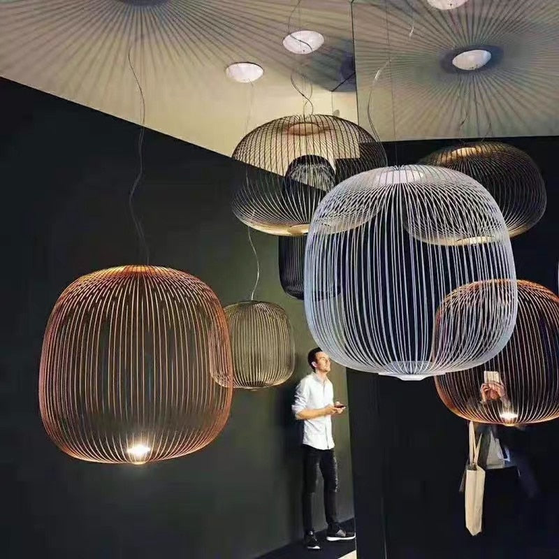 Nordic Foscarini Spokes Chandelier Art Iron Bird Cage Led Creative Villa Lobby Living Dining Room