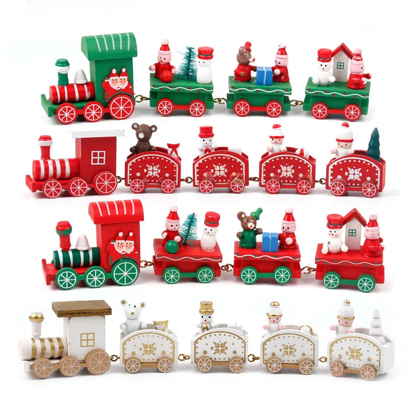 Wooden/Plastic Train Christmas Ornament Merry Decoration For Home Xmas Gifts Noel Natal Navidad New