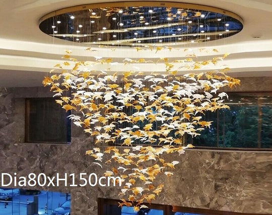 Large Scale Project Crystal Chandelier Hotel Villa Sales Lobby Art Maple Leaf Decorative Lamp