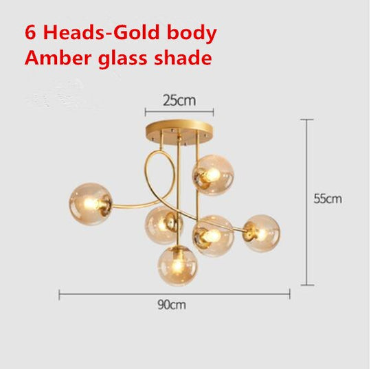 Modern Led Ceiling Lights Glass Ball Nordic Lighting Living Dining Bedroom Kitchen Indoor Golden