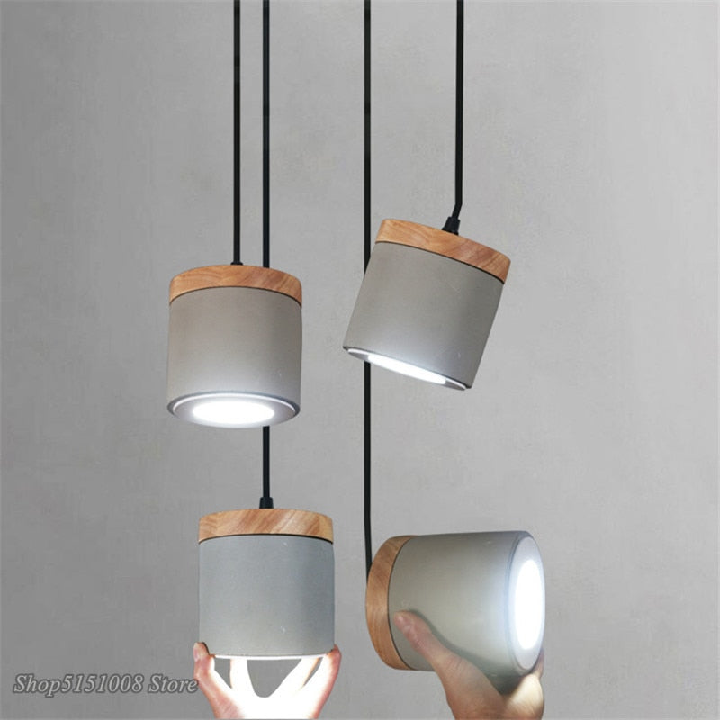 Nordic Cement Wood Pendant Lights Led Hanging Lamp For Living Room Kitchen Lamp Indoor Lighting