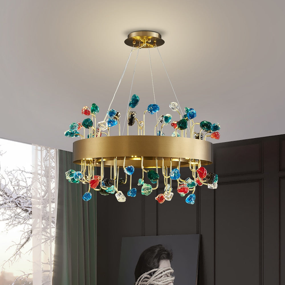 Colour Crystal Led Chandeliers For Living Room Indoor Lighting Round Chandelier Bedroom Rectangle