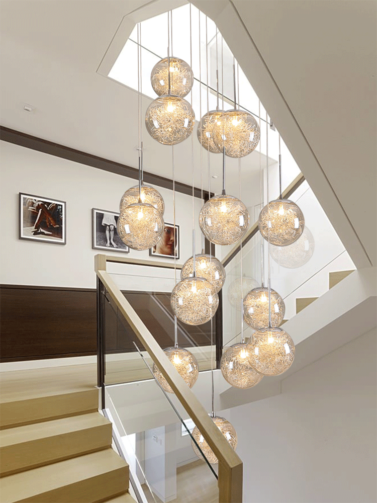 Staircase Led Chandelier Duplex Apartment Living Room Dining Glass Spherical Villa Hollow Stairwell