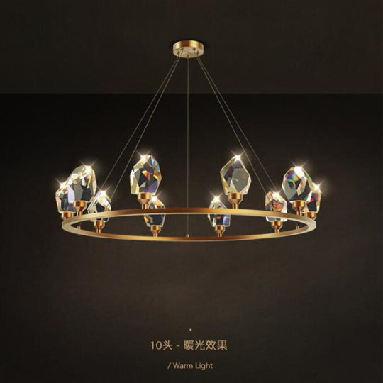 Led Postmodern Crystal Copper Round Chandelier - Elegant Lighting For Dining Rooms Pendant Light