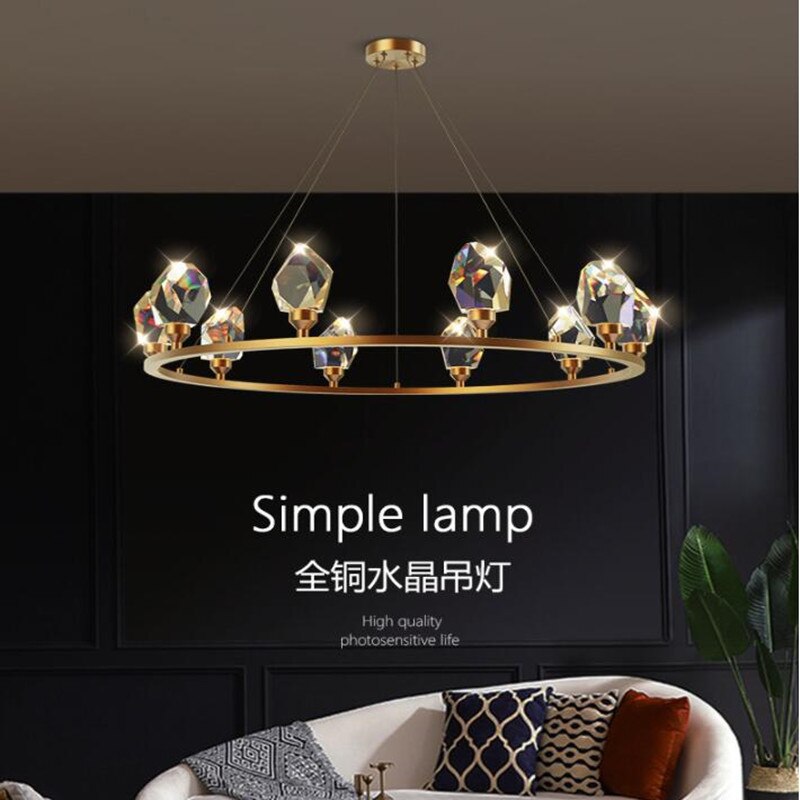 Led Postmodern Crystal Copper Round Chandelier - Elegant Lighting For Dining Rooms Pendant Light