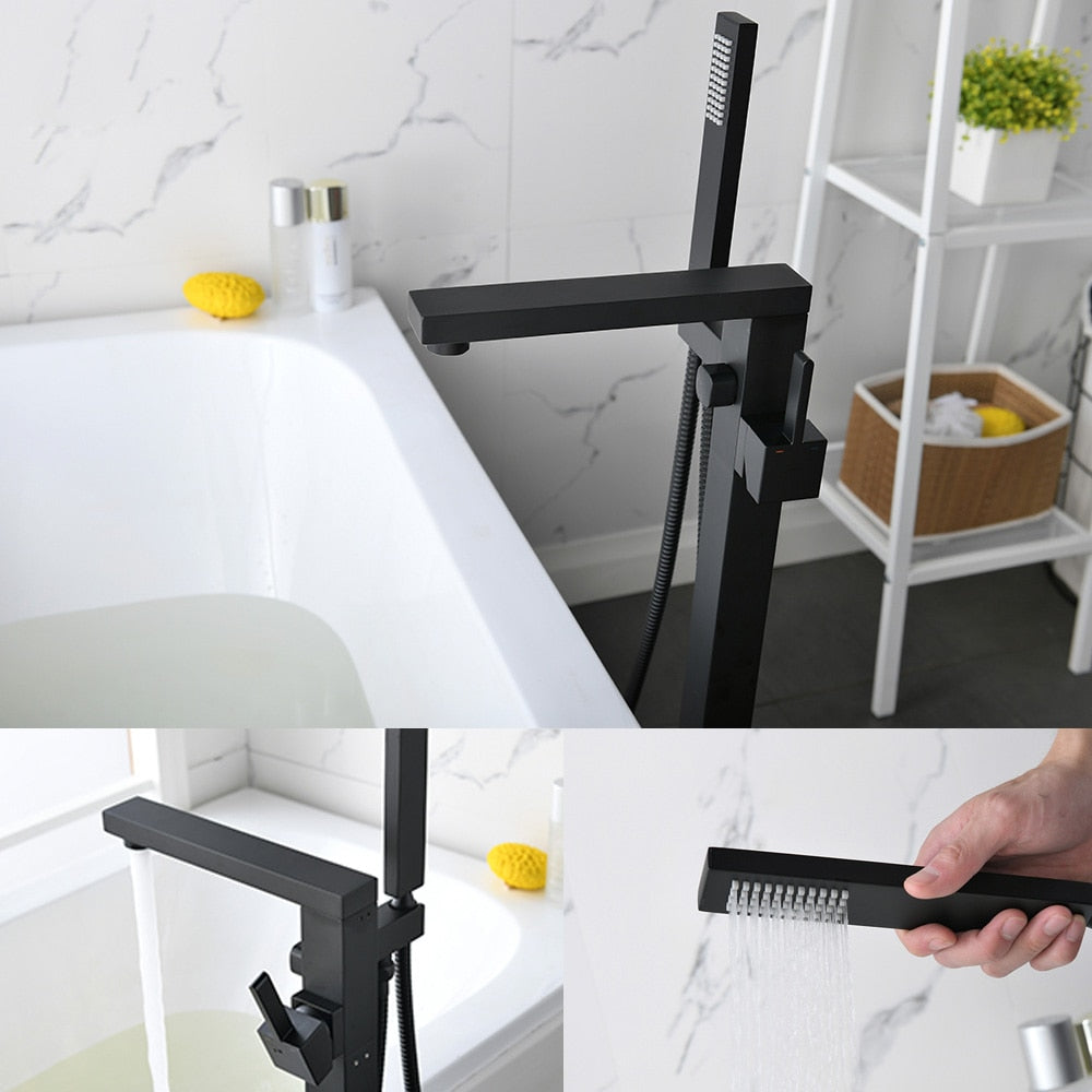 Bathroom Bathtub Faucet Black Flooring Standing Single Handle Cold And Hot Water Mixer Tap Crane