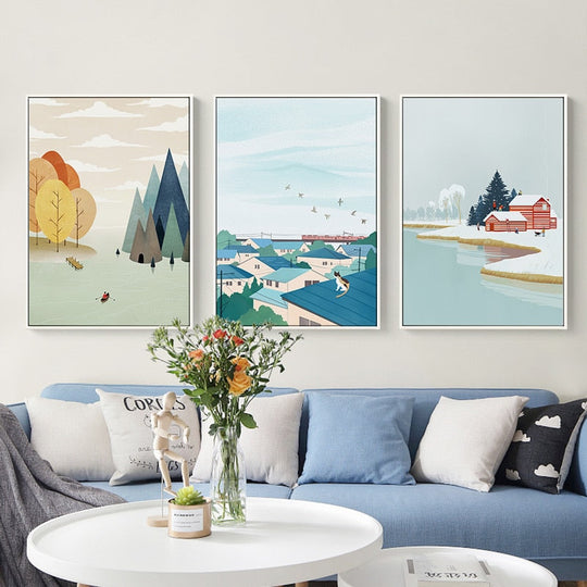 Nordic Abstract Landscape Art Poster: Contemporary Wall Pictures For Modern Living Spaces Painting