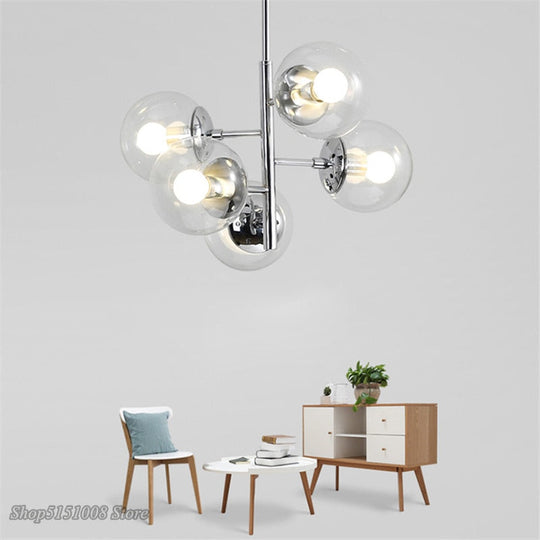 Modern Led Chandelier Nordic Dining Room Glass Ball Lampshape Design Chrome Silver Luster Light