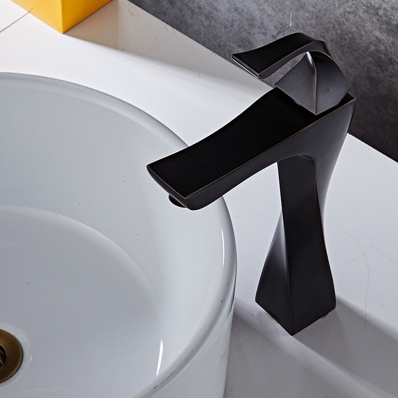 New Design Basin Faucet Black And Chrome Bathroom Sink Single Handle Taps Deck Wash Hot Cold Mixer