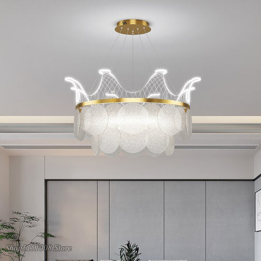 Modern Luxury Crown Chandelier Romantic Led Lustre Hanging Lamp Dimmable Pendant Lamp Living Room