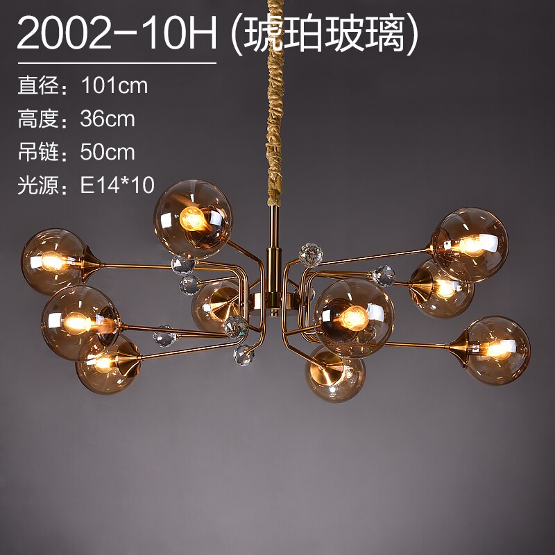 Luxury Modern Magic Bean Molecule Chandelier Amber/Smoke Gray Glass Led Indoor Lighting Restaurant