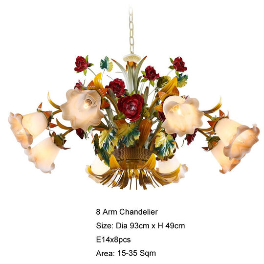 Modern Flower Led Chandelier Lighting Glass Shade Rose Lamp Living Room Decora Candle Hanging