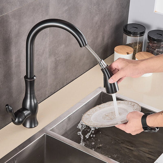 Black Kitchen Faucets Pull Out Sink Mixer Tap Single Lever Water Crane For 360 Rotation
