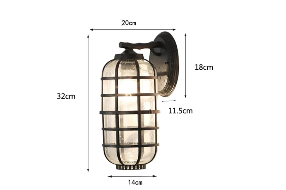 Waterproof Outdoor Wall Lighting E27 Bulb Retro Vintage Black Glass For Garden Porch Sconce Lights