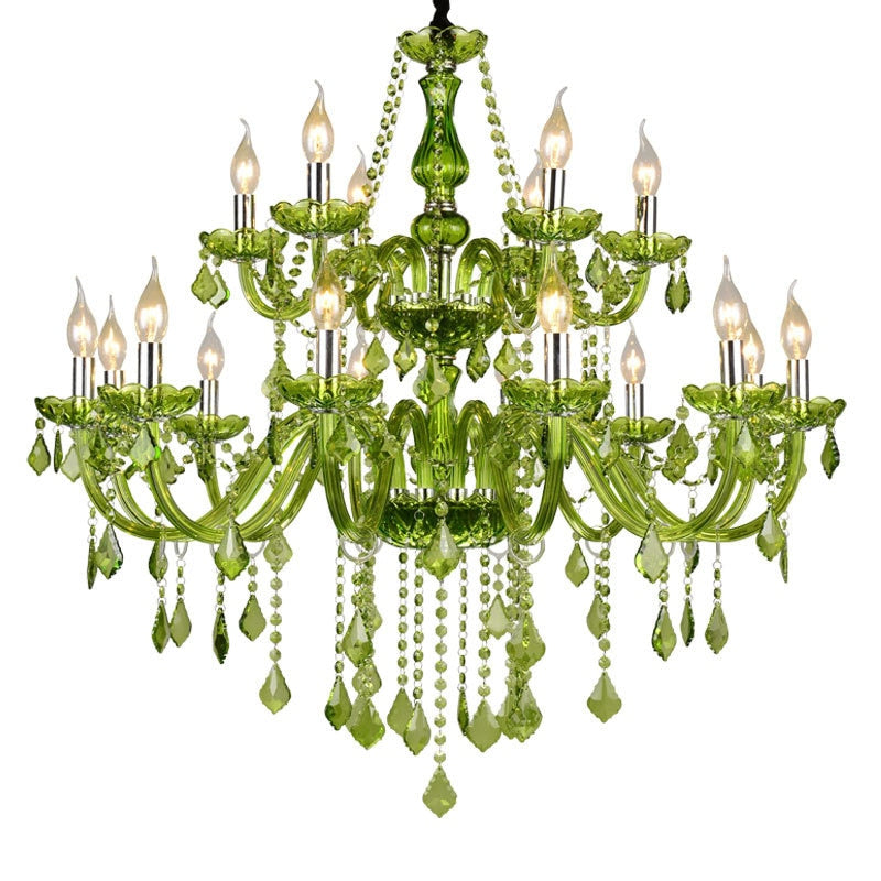 E14 Luxury Crystal Chandelier Green Wedding Parlor Bedroom Villa Suspension Light Hotel Restaurant