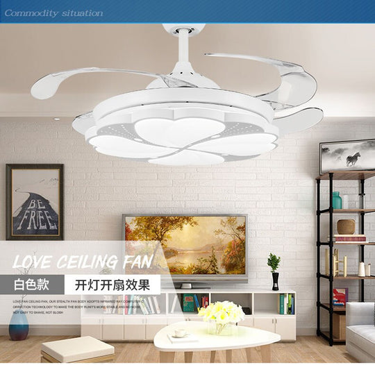 Modern Led Ceiling Fan With Remote - Features Three - Color Dimming And 4 Retractable Blades Model