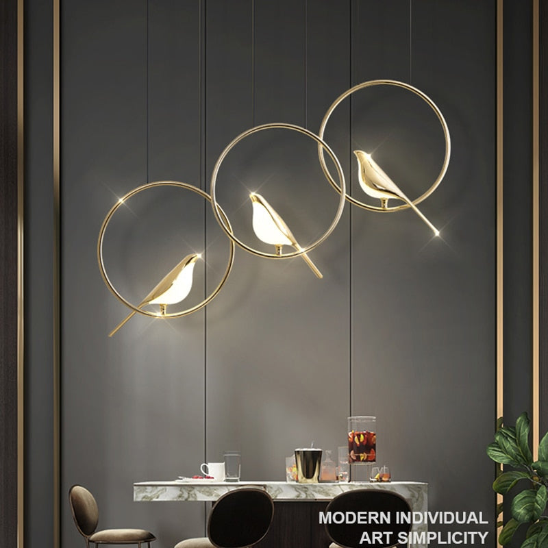 Nordic Bird Chandelier Simple Round Magpie For Bedroom Bedside Lamp Living Room Bar Table Dining