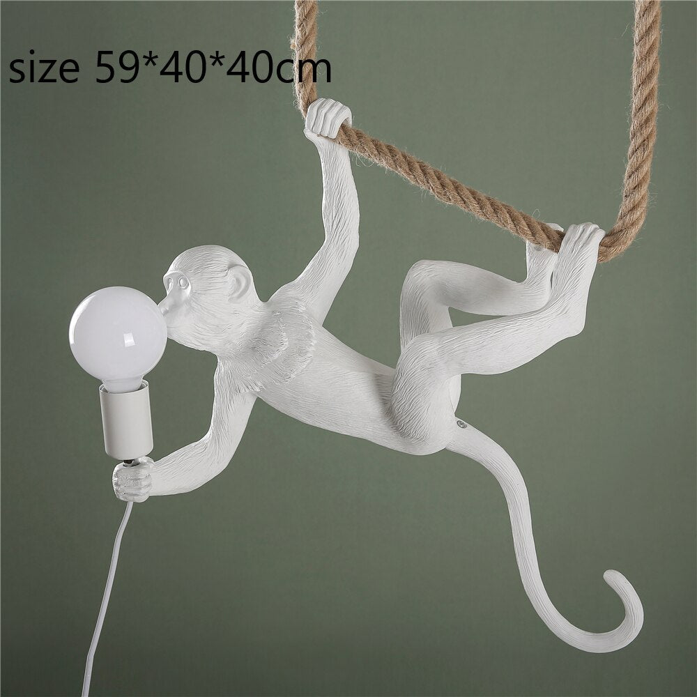 Hemp Rope Monkey Lamp For Living Room Decor - Indoor Pendant Lighting In Black And White Light