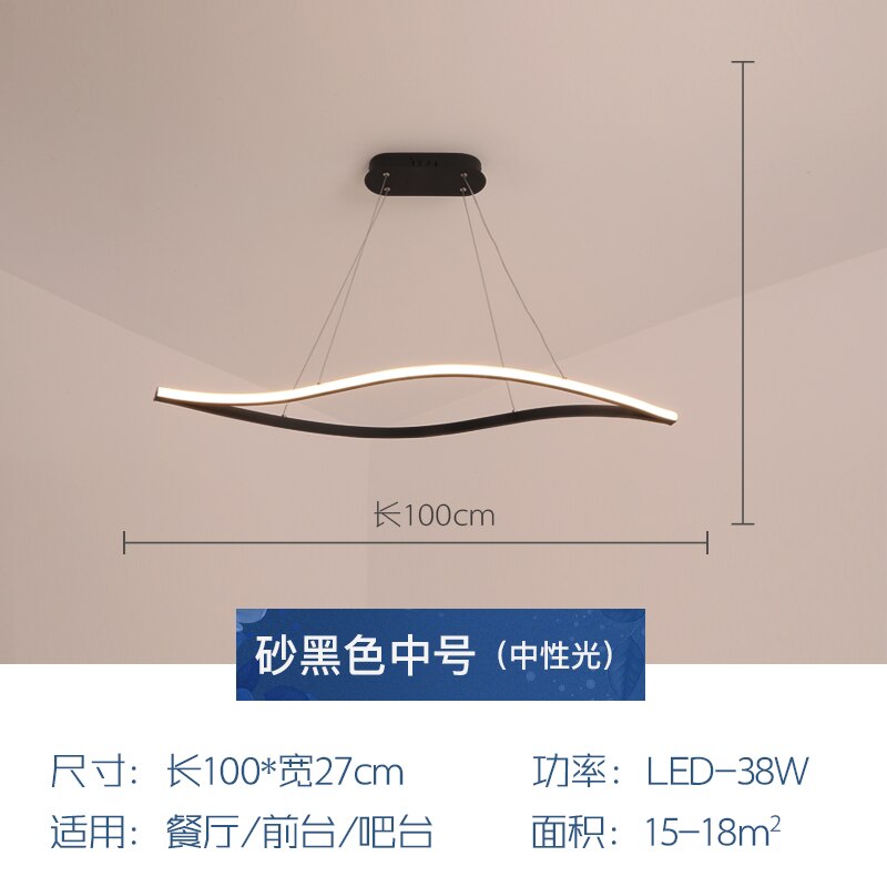 Modern Led Lamp Leaf Matte Black Suspension Chandelier Restaurant Kitchen Room Lighting Decoration