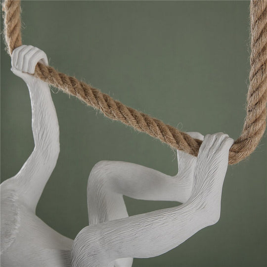 Hemp Rope Monkey Lamp For Living Room Decor - Indoor Pendant Lighting In Black And White Light