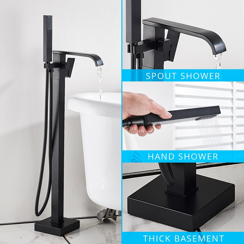 Floor Mounted Bathtub Faucet Set Gold Bath Tub Hot And Cold Water Shower Mixer Tap Waterfall Stand