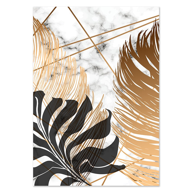 Golden Leaf & Marble Nordic Canvas - Abstract Modern Art For Home Decor 20X25Cm No Frame / Picture