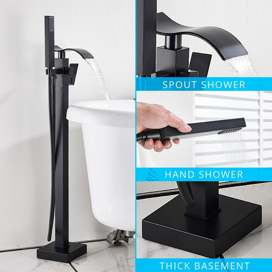 Floor Mounted Bathtub Faucet Set Gold Bath Tub Hot And Cold Water Shower Mixer Tap Waterfall Stand