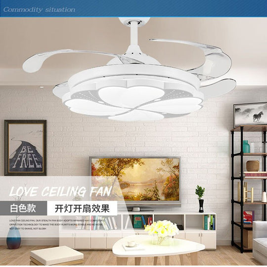 Modern Led Ceiling Fan With Remote - Features Three - Color Dimming And 4 Retractable Blades