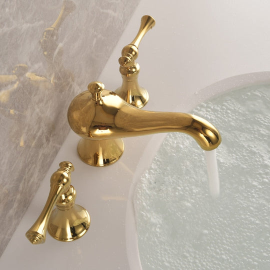 Basin Faucets Bathroom Sink Faucet Brass Golden Three Holes Double Handle Luxury Bath Bathtub Taps