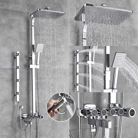 Luxury White Gold Shower Faucet Set 5 - Function Switch Wall Mount Rain Head With Hand Bathtub