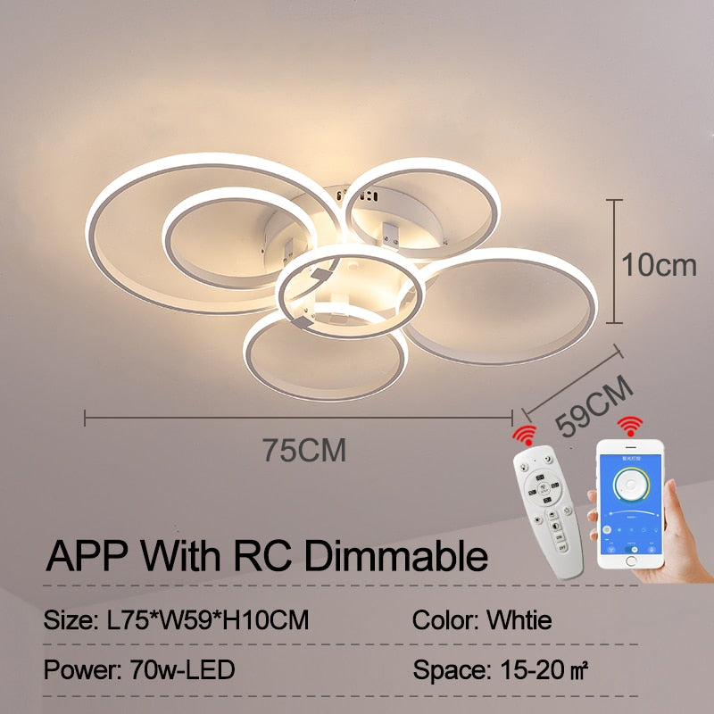 Modern Led Chandelier Lamp Rc Dimmable App Circle Rings For Living Room Bedroom Ceiling Fixtures 6