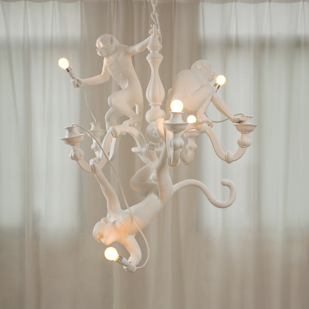 Italian Designer White Monkey Chandeliers - Atmosphere Lamp For Living Room Creative Home Decor