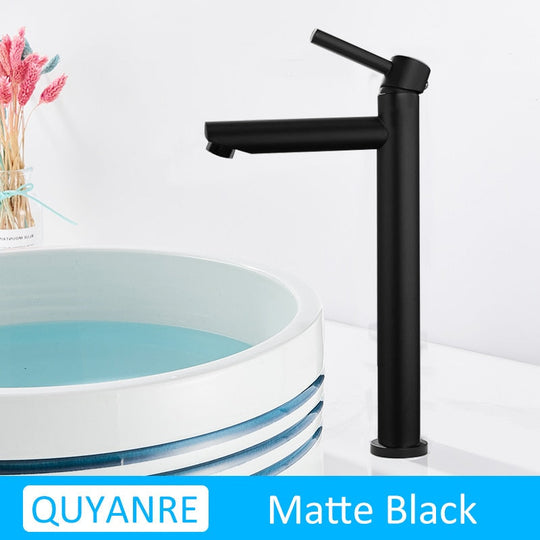 Black Chrome Tall Basin Sink Faucet Slim Bathroom Washbasin Water Mixer Tap Hot Cold Crane Matte B
