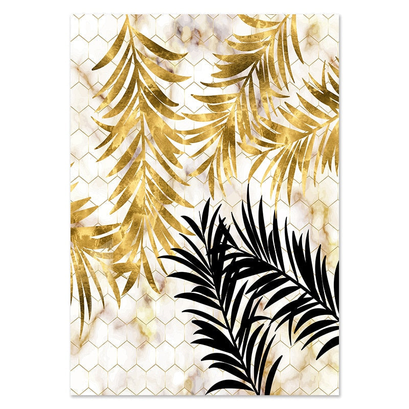 Golden Leaf & Marble Nordic Canvas - Abstract Modern Art For Home Decor 20X25Cm No Frame / Picture