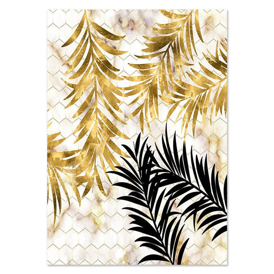 Golden Leaf & Marble Nordic Canvas - Abstract Modern Art For Home Decor 20X25Cm No Frame / Picture
