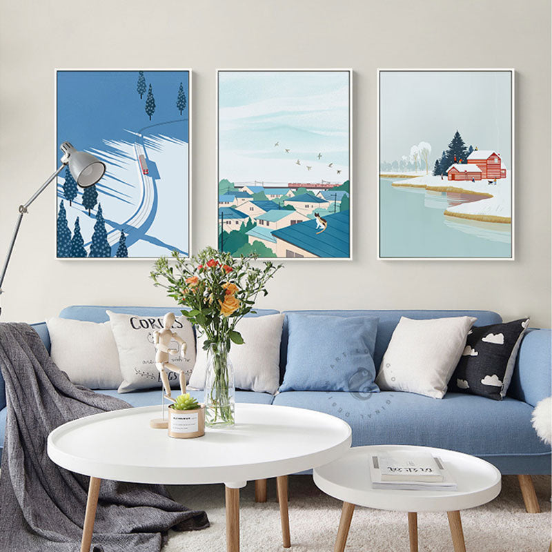 Nordic Abstract Landscape Art Poster: Contemporary Wall Pictures For Modern Living Spaces Painting