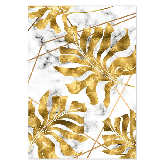 Golden Leaf & Marble Nordic Canvas - Abstract Modern Art For Home Decor 20X25Cm No Frame / Picture