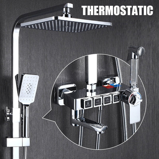 Golden Shower Set Bathroom Smart Digital System Wall Mount Thermostatic Bath Faucet Spa Rainfall