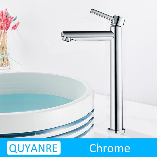 Black Chrome Tall Basin Sink Faucet Slim Bathroom Washbasin Water Mixer Tap Hot Cold Crane B Faucets