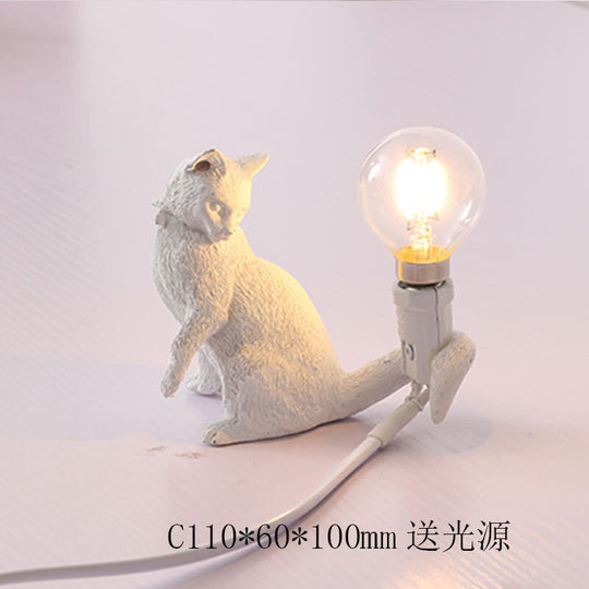 Nordic Animal - Themed Resin Cat Table Lamp - Children’s Bedroom Desk Light Home Decor Night