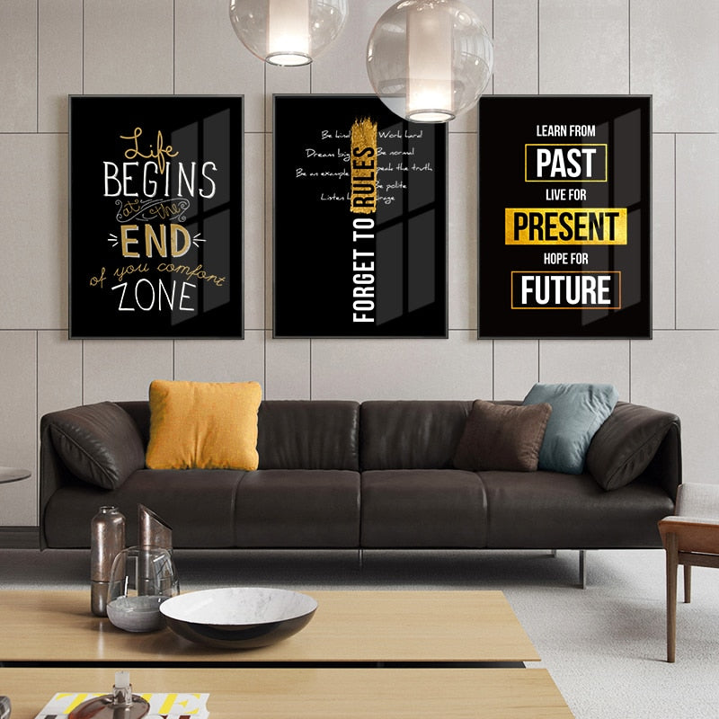 Motivated Quotes Canvas Poster Golden Black Wall Art Painting Nordic Posters And Prints Pictures