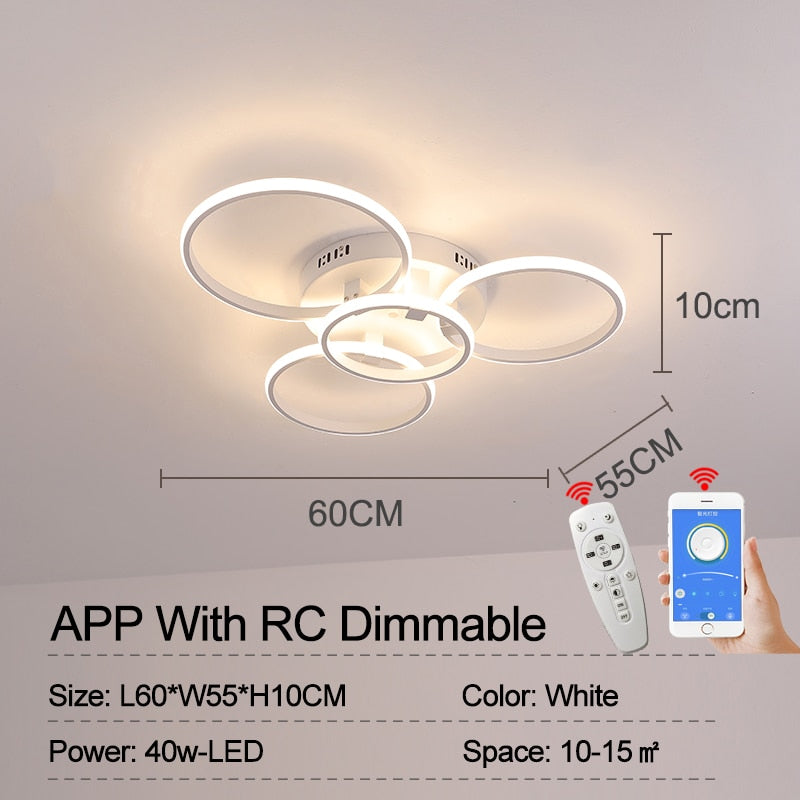 Modern Led Chandelier Lamp Rc Dimmable App Circle Rings For Living Room Bedroom Ceiling Fixtures 4