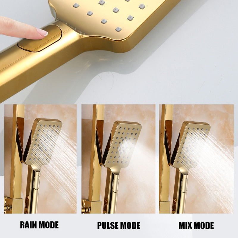 Golden Shower Set Bathroom Smart Digital System Wall Mount Thermostatic Bath Faucet Spa Rainfall