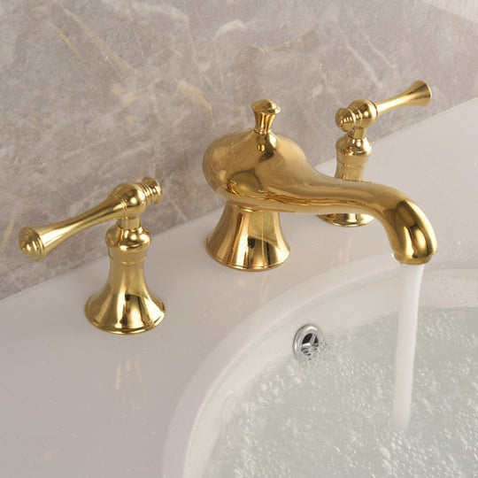 Basin Faucets Bathroom Sink Faucet Brass Golden Three Holes Double Handle Luxury Bath Bathtub Taps