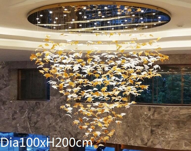 Large Scale Project Crystal Chandelier Hotel Villa Sales Lobby Art Maple Leaf Decorative Lamp