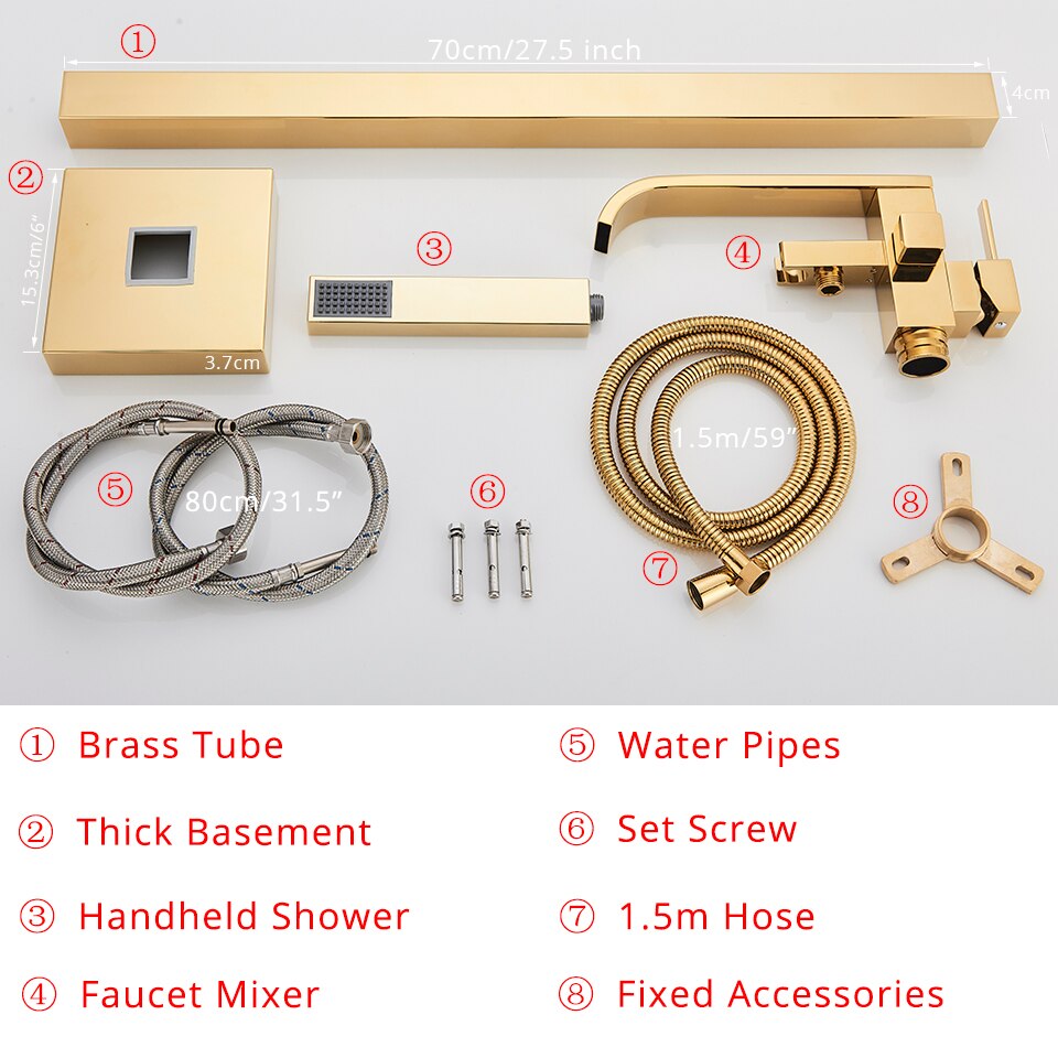 Floor Mounted Bathtub Faucet Set Gold Bath Tub Hot And Cold Water Shower Mixer Tap Waterfall Stand