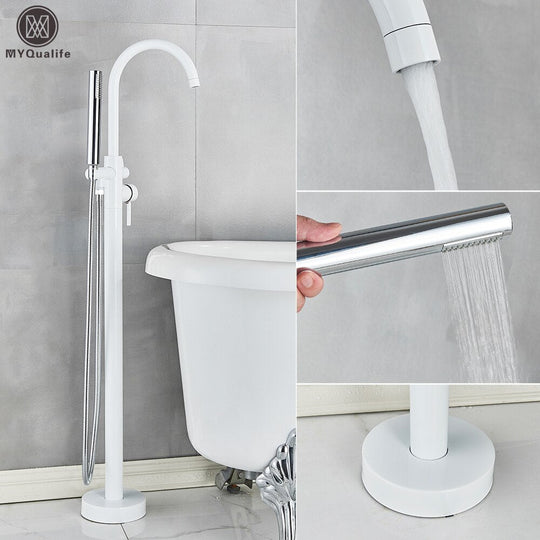 Floor Mounted Chrome Bath Tub Faucet Clawfoot Free Standing Mixer Tap With Handshower Single Lever