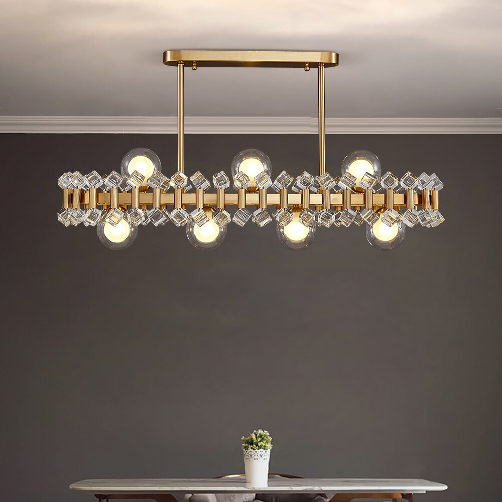 Rectangle Color Crystal Chandelier For Dining Room Kitchen Island Hanging Lamp Interior Lighting