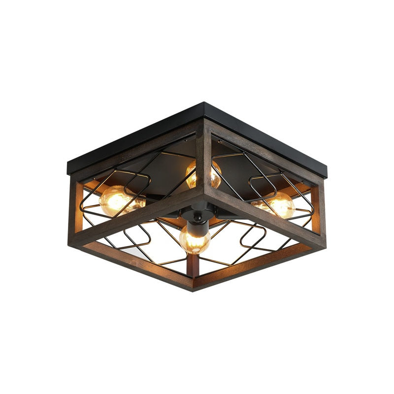 American Retro 4 - Head Ceiling Lamp Imitation Wood Art Industrial Style Living Room Bedroom Dining