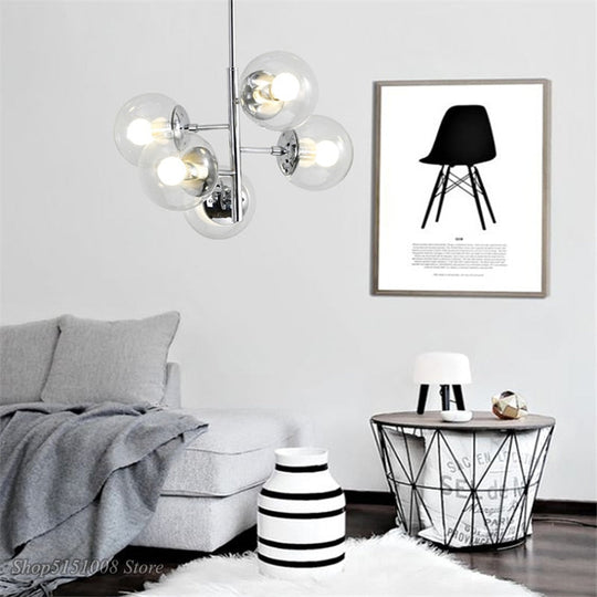 Modern Led Chandelier Nordic Dining Room Glass Ball Lampshape Design Chrome Silver Luster Light